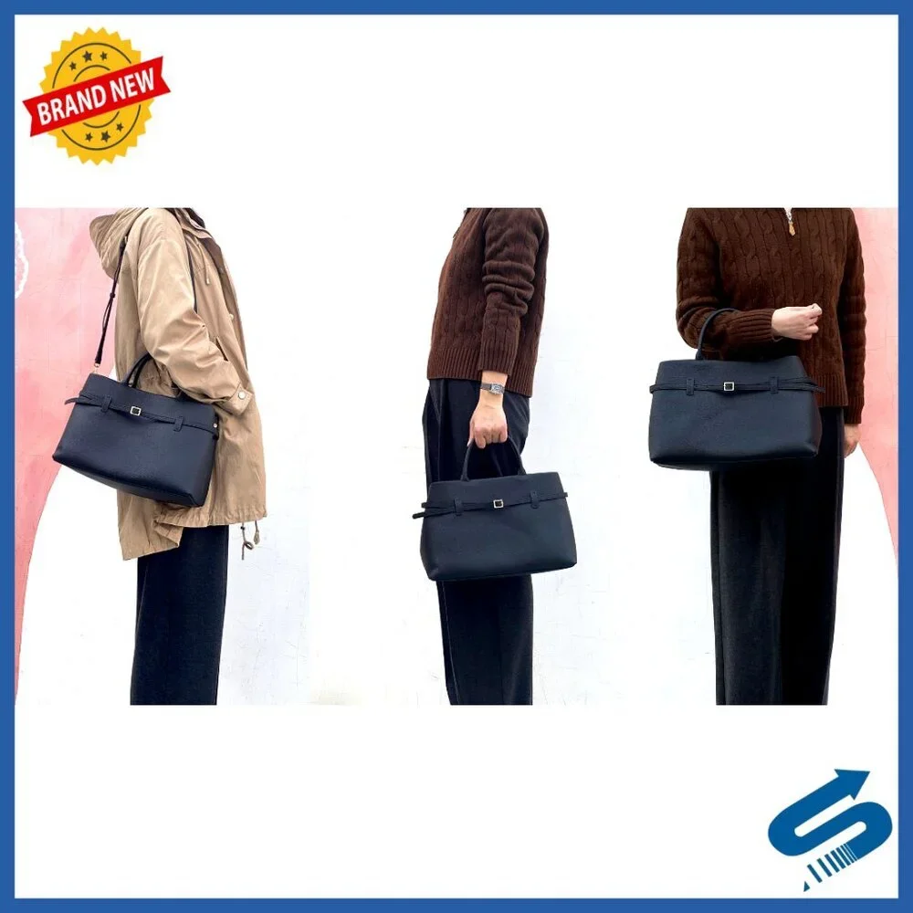 Full-Grain Leather Top Handle Satchel Tote Bag with Adjustable Crossbody Strap